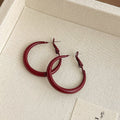 Glossy Burgundy Round Hoop Earrings In Three Graduated Sizes view 7