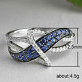 Silver Tone Blue And Clear Crossover Geometric Ring view 5
