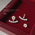 White Flower Gold Center Pearl Jacket Dual Wear Studs Pair view 4