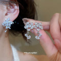 Silver Tone Crystal Floral Cluster Drop Earrings Metal Tone Jewelry view 2