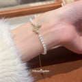 Gold Pearl Butterfly Bracelet Bow Lariat Necklace 2 Styles view 4