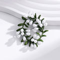 Green White Floral Wreath Wreath Pearl Look Metal Brooch Pin view 5