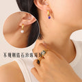 Asymmetric Pearl Zircon Huggie Earrings Green Purple Metal view 3