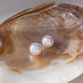 Iridescent White Pearl Ball Stud Earrings Two Sizes view 2