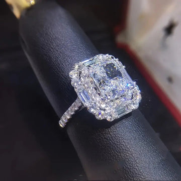 Silver Tone Square Halo Ring With Clear Center Stone
