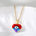 Gold Chain Enamel Heart Evil Eye Necklaces 4 Colors view 7