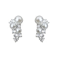 Silver Pearl Cluster Stud Earrings Clear Stone Cascade view 5