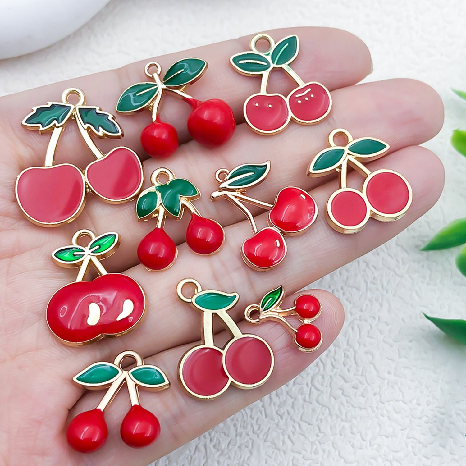 Red Enamel Zinc Alloy Cherry Charm Pendant for DIY Keychain Bracelet Necklace Jewelry