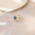 Blue Evil Eye Medallion Gold Tone Adjustable Open Ring view 1