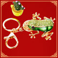 Jeweled Coin Frog Keychain with Green Enamel and Gold Tone Hardware view 2