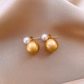 Gold Brushed Disc Pearl Stud Earrings Decorative Jewelry Design view 6