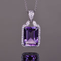 Silver Tone Purple Rectangle Crystal Pendant Necklace view 1