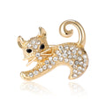 Playful Stretching Crystal Cat Brooch in Silver or Gold Tone view 5