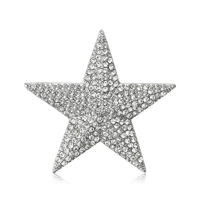 Pave Crystal Five Point Star Brooch in Clear or Red