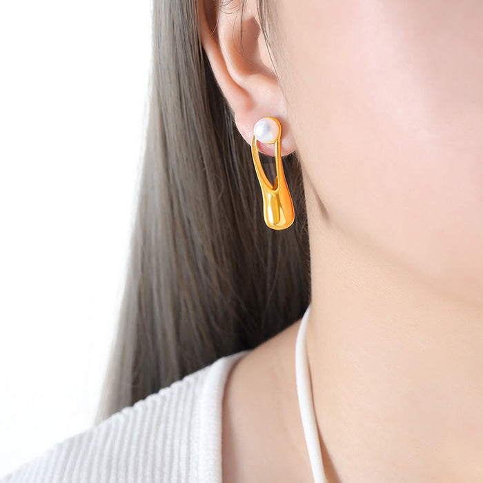 Gold Or Silver Open Drop Earrings White Pearl Accent Studs