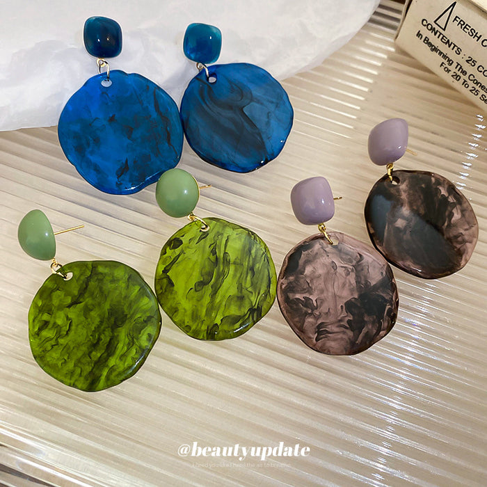 Marbled Resin Double Disc Earrings in Blue and Green