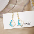 Blue White Enamel Open Geometric Drop Earrings Gold Hooks view 1