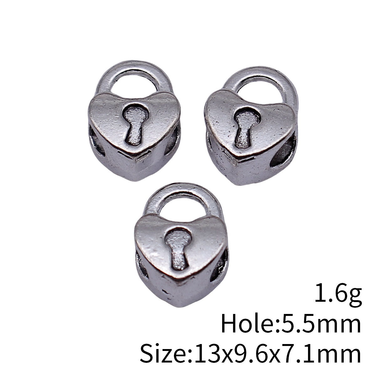 13x9.6x7.1mm 1.6g Antique Silver Zinc Alloy 3D Heart Lock Large Hole Beads for DIY Bracelet Jewelry Making