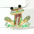 Green Crystal Frog Brooch with Striped Body Lapel Pin view 3