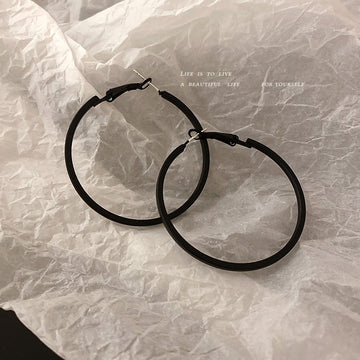 Black Slim Oversize Round Hoop Statement Earrings Pair