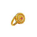 Gold Round Filigree Flower Disc Open Ring Red Center Stone view 5