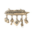 Antique Metal Cruise Ship Brooch Travel Charm Pin Two Tones view 1