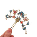 Blue Pink Enamel Butterfly Flower Pearl Hair Stick view 5