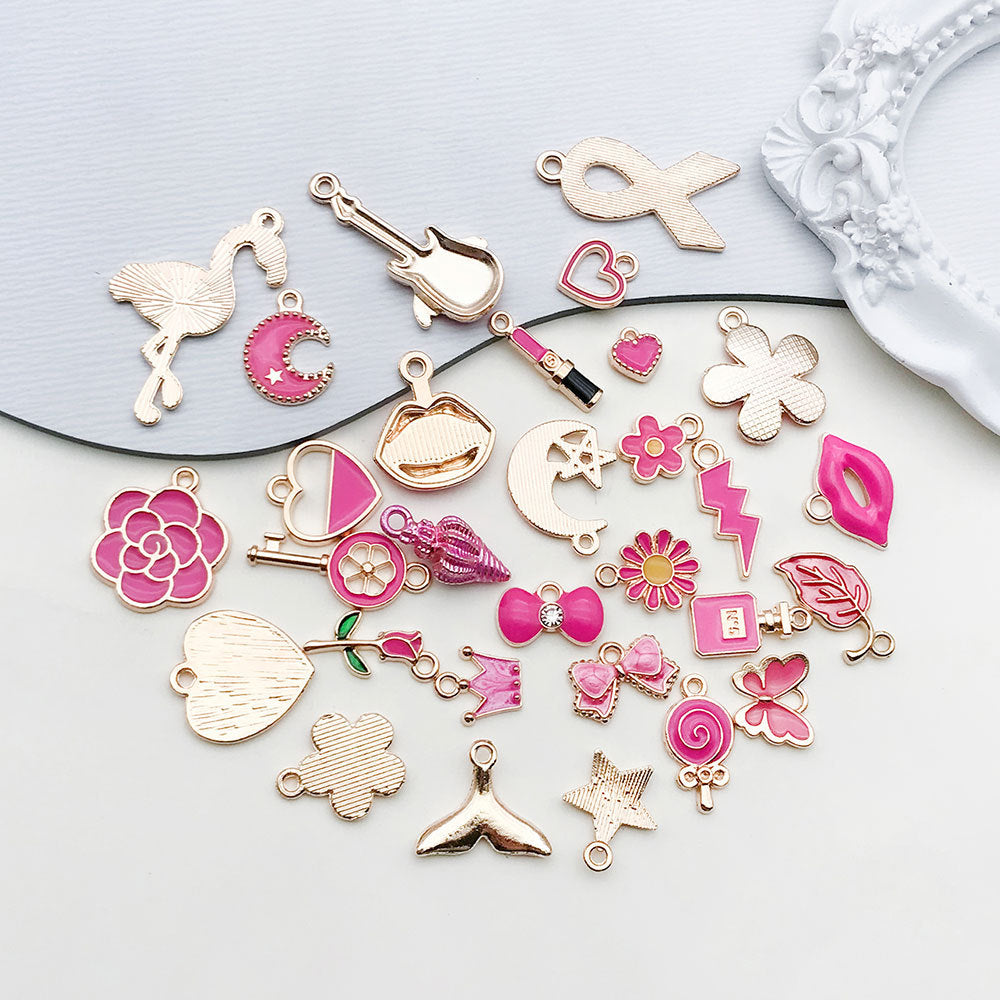 Rose Red Enamel Zinc Alloy Charm Pendant for DIY Earrings and Jewelry Making