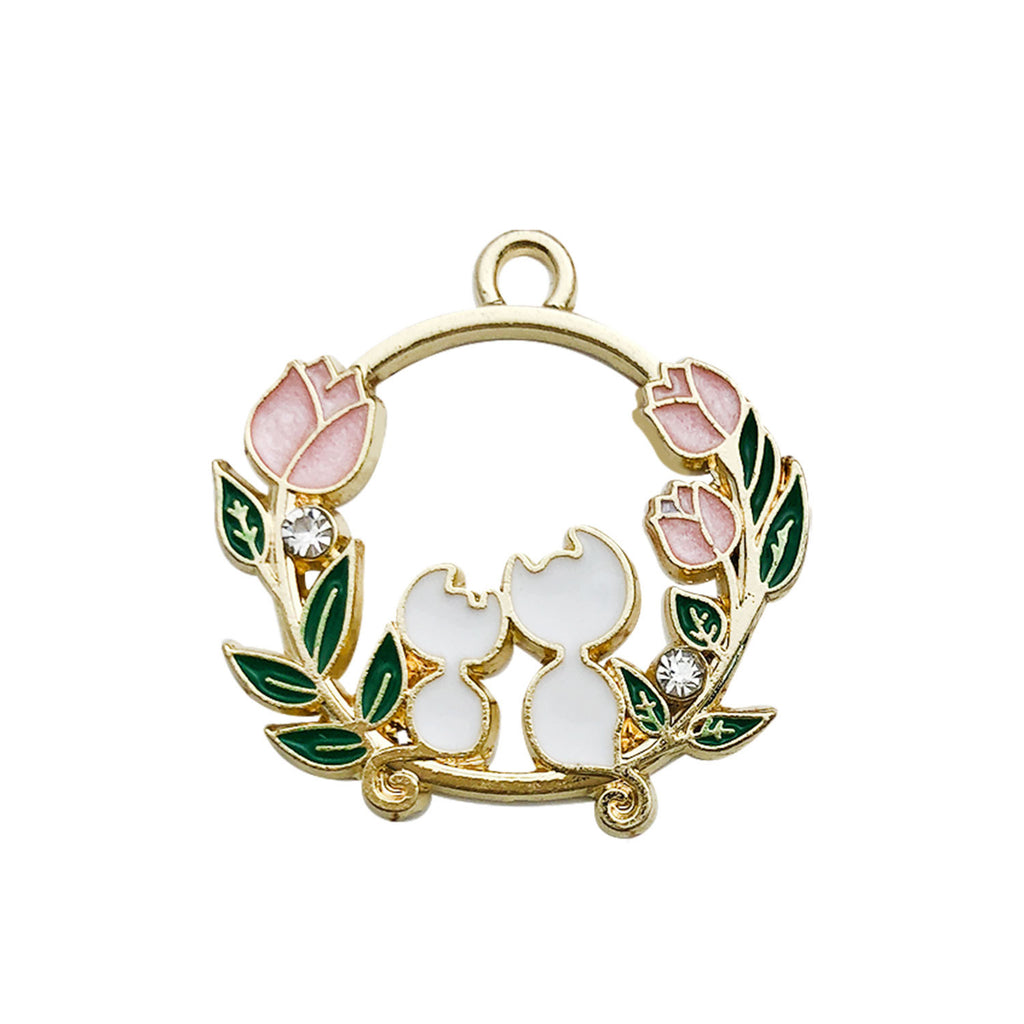 Enamel Zinc Alloy Cat Hollow Ring Charm Pendant for DIY Earrings Keychain Jewelry Making