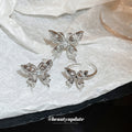 Silver Tone Sculpted Butterfly Open Ring With Clear Crystal Center view 3