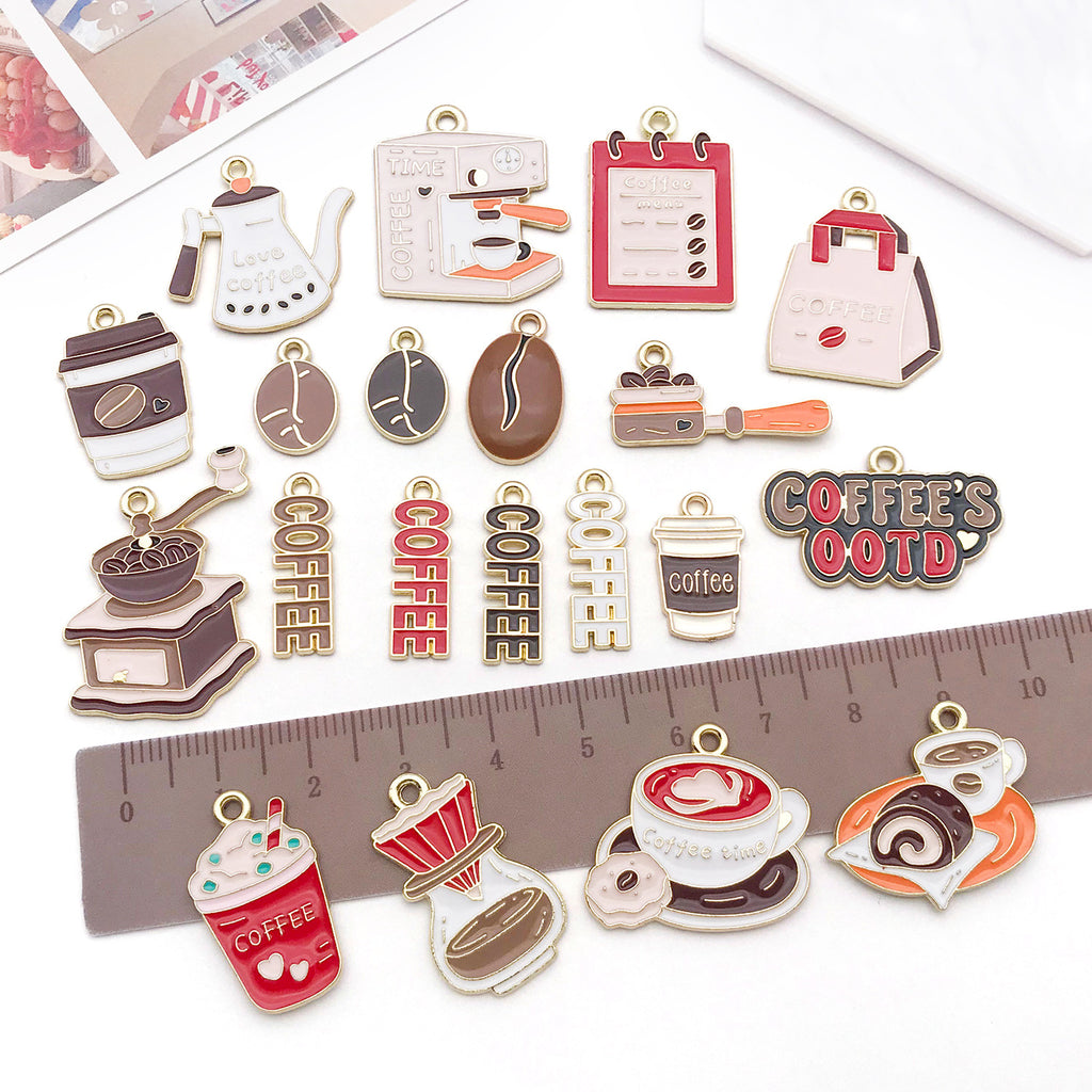Enamel Zinc Alloy Coffee Milk Tea Cup Charm Pendant for DIY Keychain Necklace Bag Charm