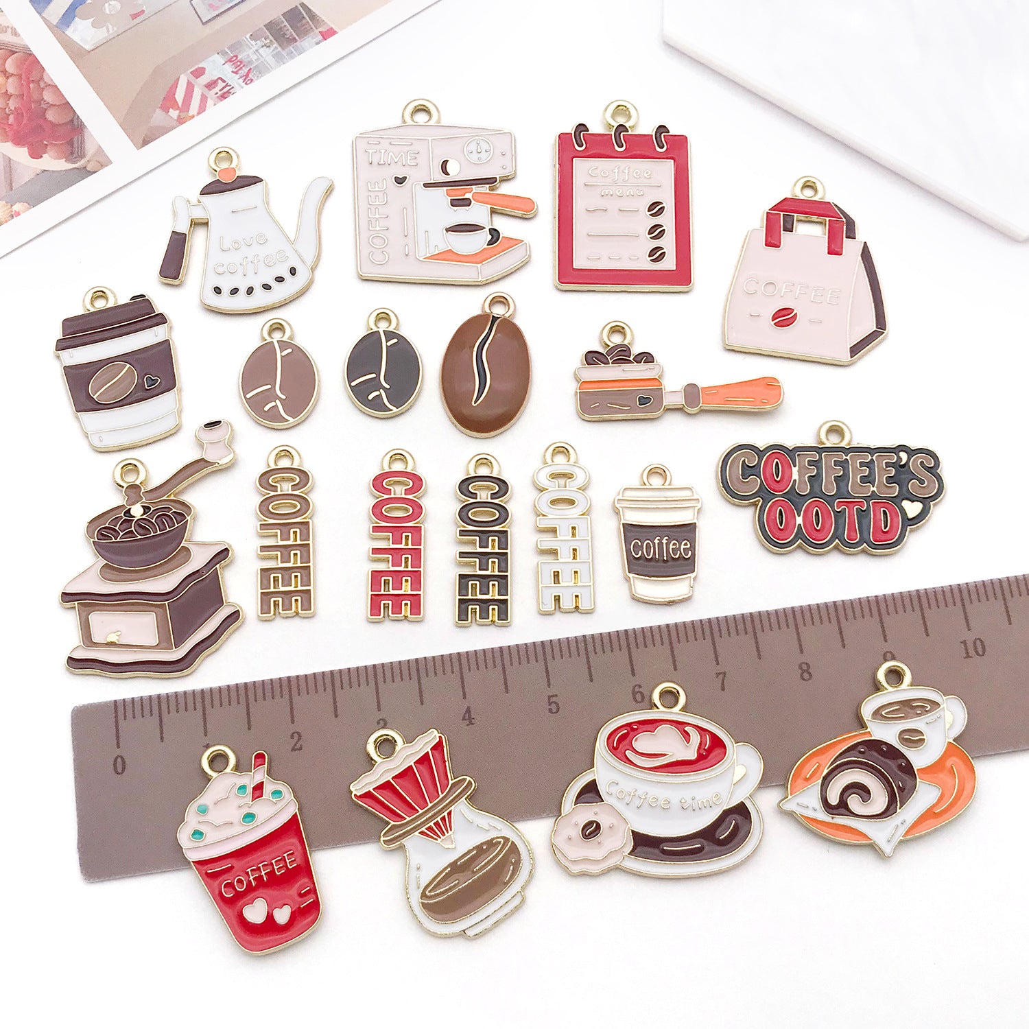 Enamel Zinc Alloy Coffee Milk Tea Cup Charm Pendant for DIY Keychain Necklace Bag Charm
