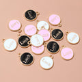 Round LUCK Enamel Metal Charms in Black Pink and White view 8