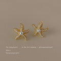 Gold Tone Textured Starfish Pearl Detail Stud Earrings view 1