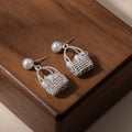 Gold and Silver Woven Basket Pearl Look Dangle Earrings view 3