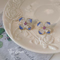 Gold Enamel Flower Stud Earrings Purple Blue Bee Accents view 4