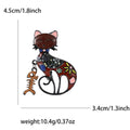 Enamel Cat Fishbone Brooch Grey Burgundy Yellow Blue Floral view 7