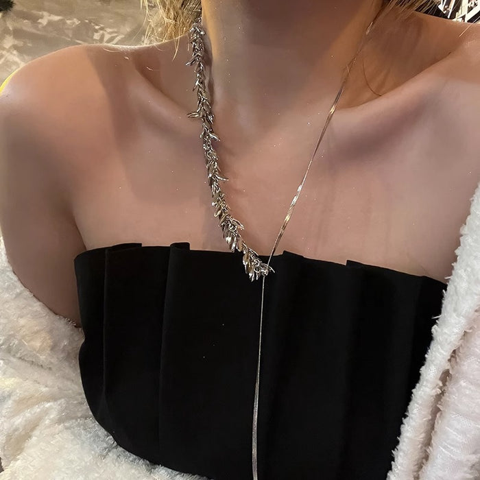 Wheat Leaf Sequin Lariat Necklaces Fashion Jewelry