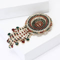 Round Crystal Medallion Fringe Brooch in Multicolor Gold view 3