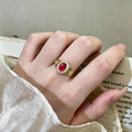 Gold Red Cabochon Open Adjustable Halo Ring Jewelry view 2