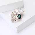 White Fox Floral Brooch With Large Emerald Green Crystal view 3