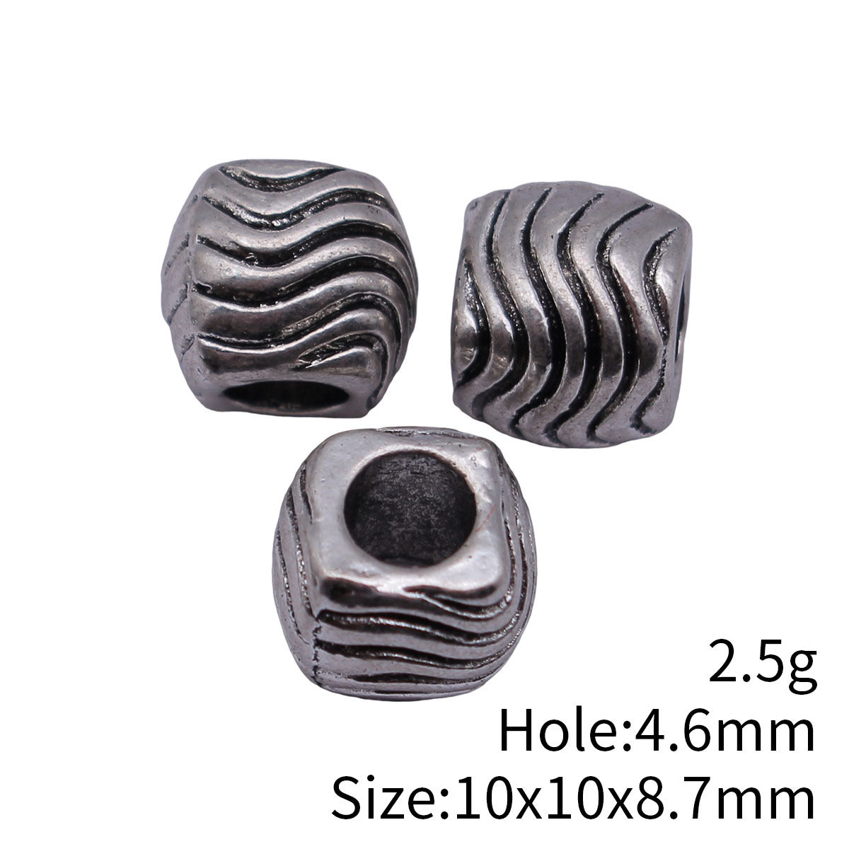 10x10x8.7mm 2.5g Multicolor Zinc Alloy Wave Texture Large Hole Beads for Dreadlock Hair and DIY Jewelry