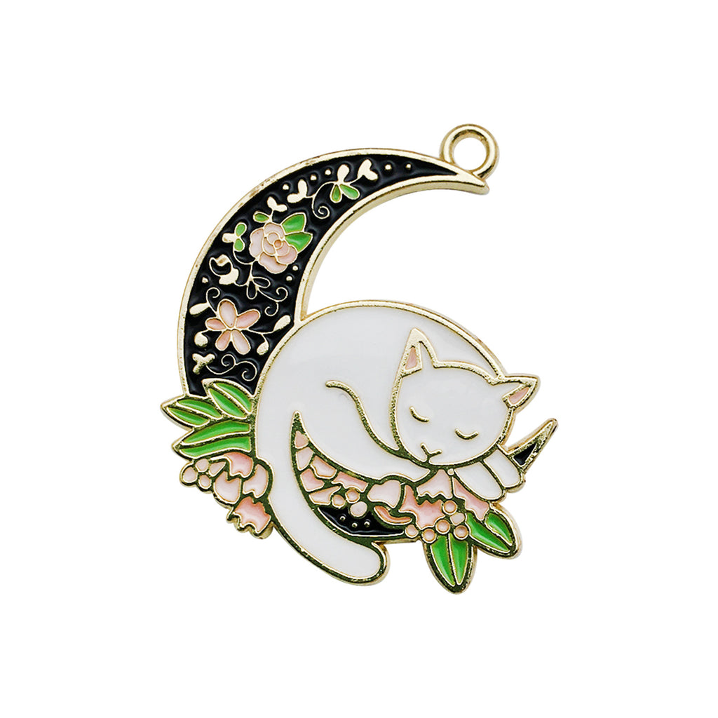 Zinc Alloy Rose Flower Cat Fox Charm Pendant for DIY Keychain Bracelet Earrings