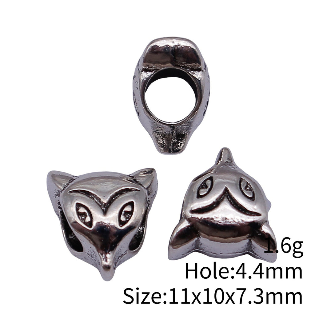 11x10x7.3mm 1.6g Antique Silver Zinc Alloy Fox Head Large Hole Beads for Bracelet Necklace Jewelry Making