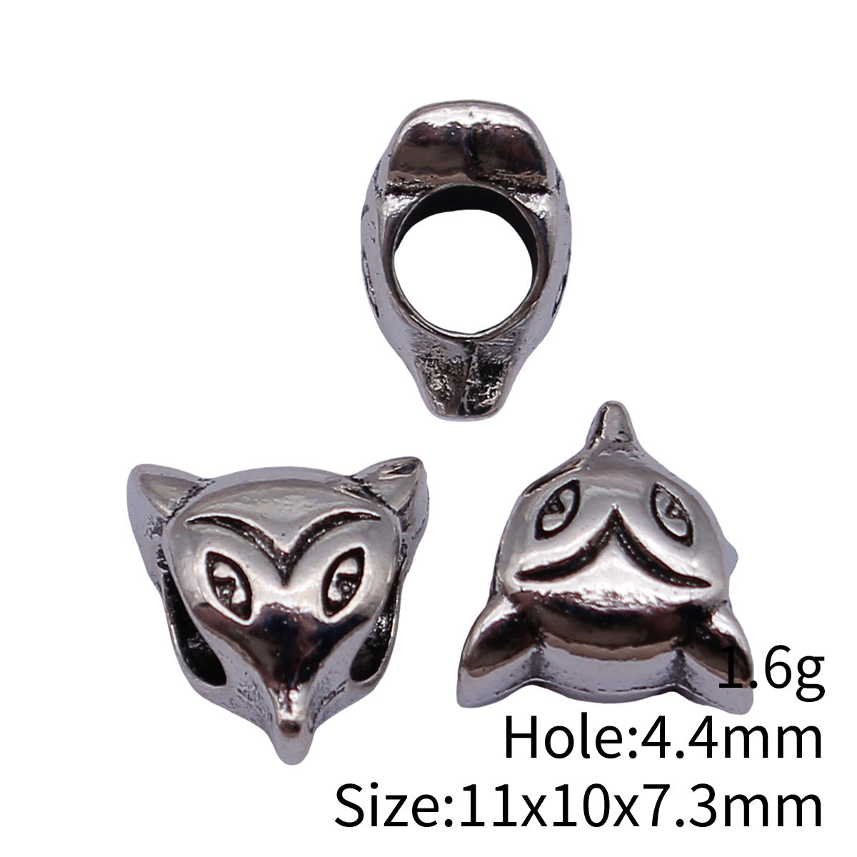 11x10x7.3mm 1.6g Antique Silver Zinc Alloy Fox Head Large Hole Beads for Bracelet Necklace Jewelry Making