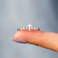 Silver Cross Side CZ Thin Band Finger Ring Sizes 6-10 view 4