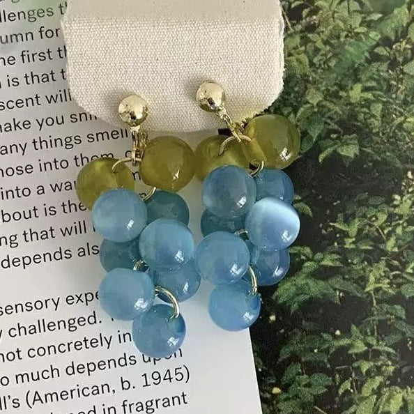 Colorful Grape Cluster Beaded Stud Earrings with Polished Metal Details