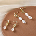 Gold Knot Baroque Pearl Drop Stud Earrings Two Styles view 1