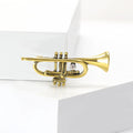 Miniature Trumpet Brooch in Polished Gold or Silver Tone view 2