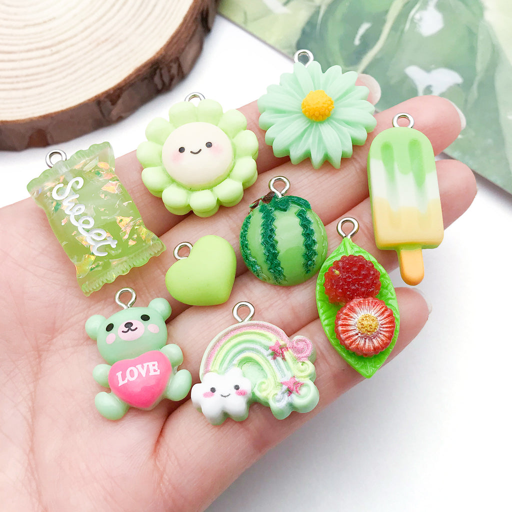 Green Resin Watermelon Ice Cream Bear Orange Charm Pendants for DIY Bracelet Necklace